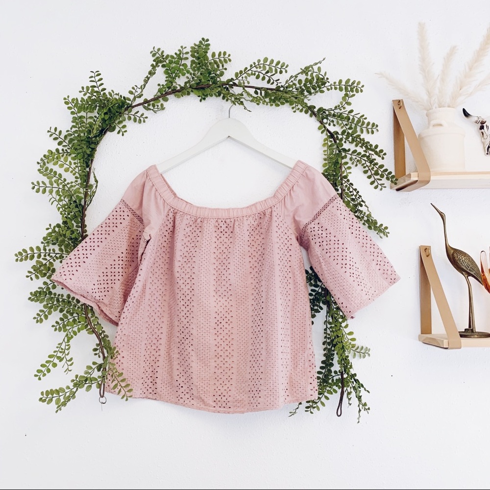 Abercrombie And Fitch Blush Eyelet Off The Shoulder Pink Top